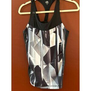 Alo Yoga Women's Black White Fluidity Tank Top Racer Back Medium Athleisure EUC
